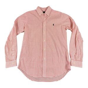 Ralph Lauren Slim Fit Men’s Shirt Long Sleeve Button Down Check Orange White M